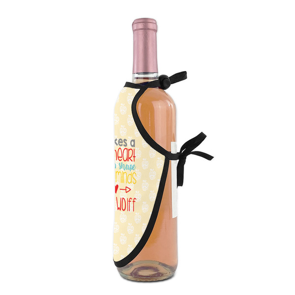 Teacher Quote Wine Bottle Apron - DETAIL WITH CLIP ON NECK