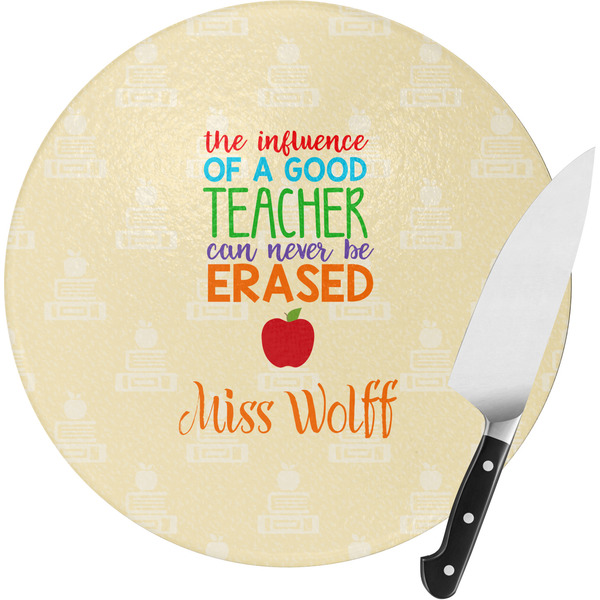 Custom Teacher Gift Round Glass Cutting Board - Small (Personalized)