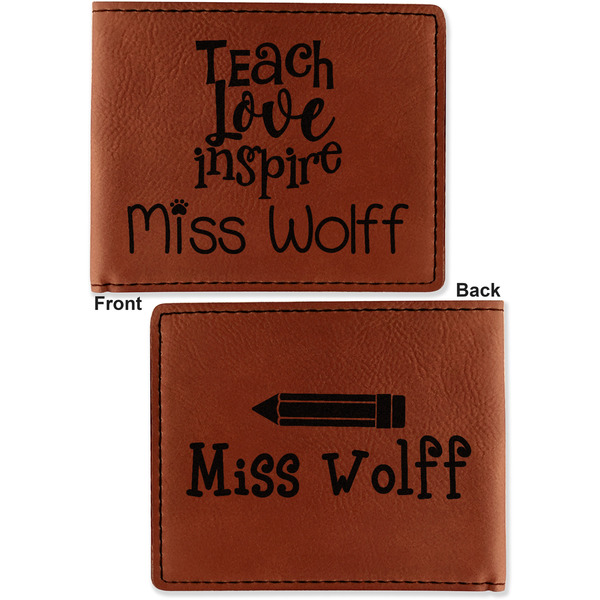 Teacher Quotes and Sayings Cognac Leatherette Bifold Wallets - Front and Back
