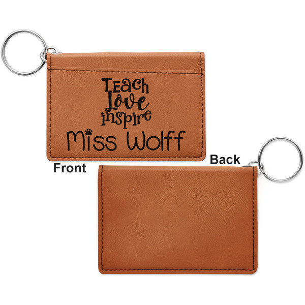 Teacher Quotes and Sayings Cognac Leatherette Keychain ID Holders - Front Apvl