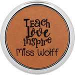 Teacher Gift Leatherette Round Coasters w/ Silver Edge - Set of 4 (Personalized)