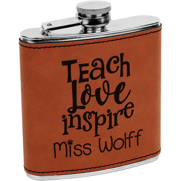 Custom Teacher Gift Leatherette Wrapped Stainless Steel Flask (Personalized)