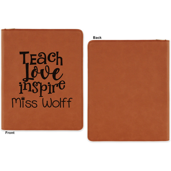 Teacher Quotes and Sayings Cognac Leatherette Zipper Portfolios with Notepad - Single Sided - Apvl