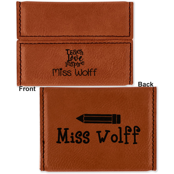 Teacher Quotes and Sayings Leather Business Card Holder - Front Back