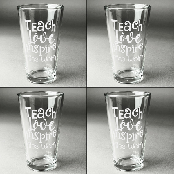 Teacher Quote Set of Four Engraved Beer Glasses - Individual View