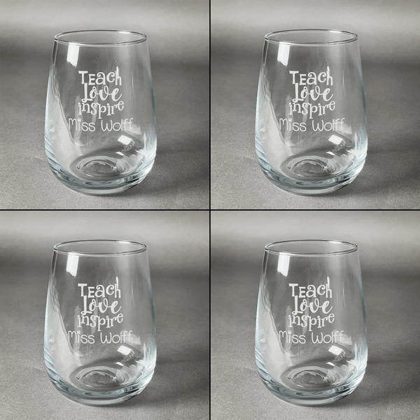 Teacher Quotes and Sayings Set of Four Personalized Stemless Wineglasses (Approval)