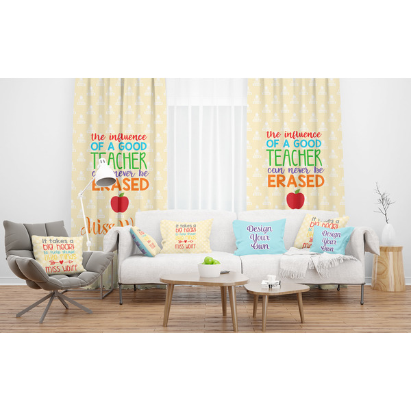 Teacher Quotes and Sayings Sheer and Custom Curtains in Room with Matching Pillows