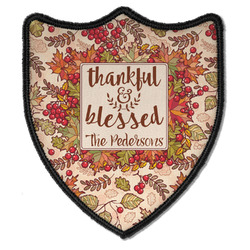 Thankful & Blessed Iron On Shield Patch B w/ Name or Text