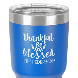 Thankful & Blessed 30 oz Stainless Steel Tumbler - Royal Blue - Single-Sided (Personalized)
