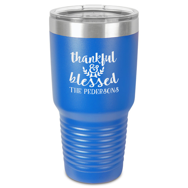 Custom Thankful & Blessed 30 oz Stainless Steel Tumbler - Royal Blue - Single-Sided (Personalized)
