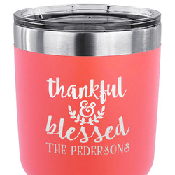 Thankful & Blessed 30 oz Stainless Steel Tumbler - Coral - Double Sided (Personalized)