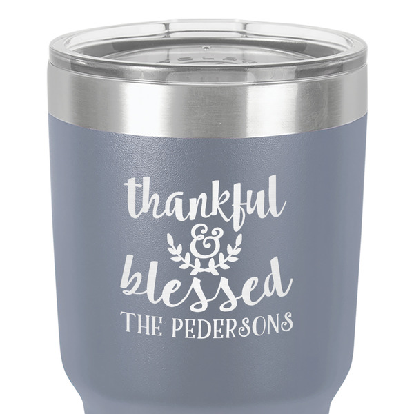Thankful & Blessed 30 oz Stainless Steel Ringneck Tumbler - Grey - Close Up