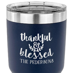 Thankful & Blessed 30 oz Stainless Steel Tumbler - Navy - Double Sided (Personalized)