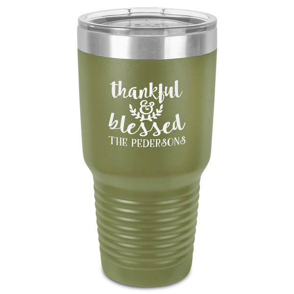 Custom Thankful & Blessed 30 oz Stainless Steel Tumbler - Olive - Single-Sided (Personalized)