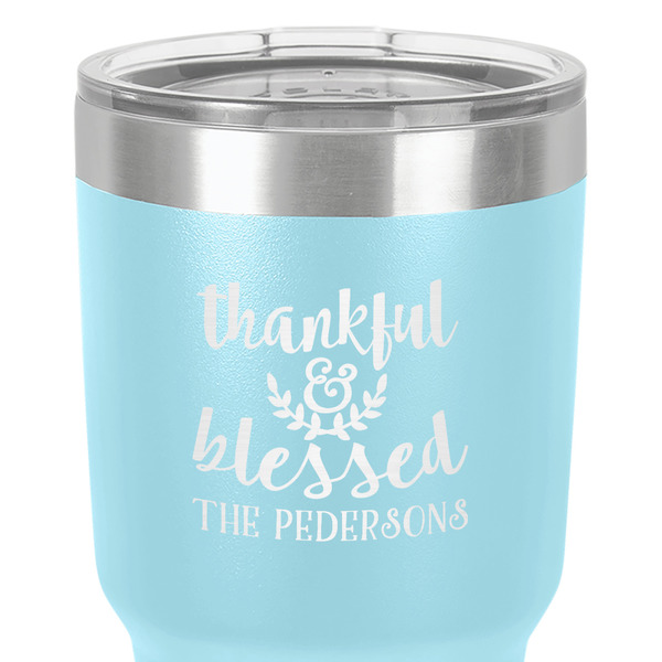 Thankful & Blessed 30 oz Stainless Steel Ringneck Tumbler - Teal - Close Up