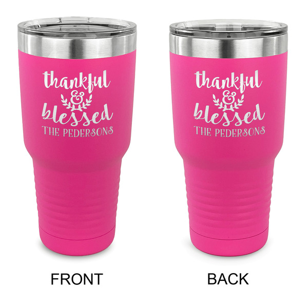 Custom Thankful & Blessed 30 oz Stainless Steel Tumbler - Pink - Double Sided (Personalized)