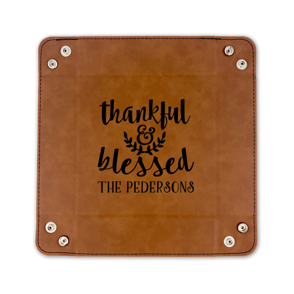 Thankful & Blessed 6" x 6" Leatherette Snap Up Tray - FLAT FRONT