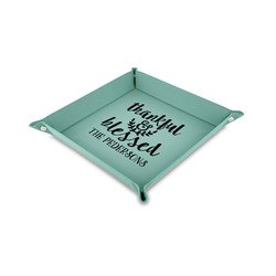 Thankful & Blessed 6" x 6" Teal Faux Leather Valet Tray (Personalized)
