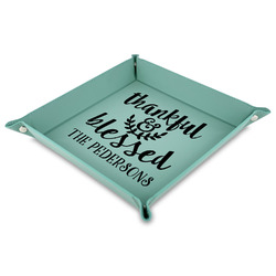 Thankful & Blessed 9" x 9" Teal Faux Leather Valet Tray (Personalized)