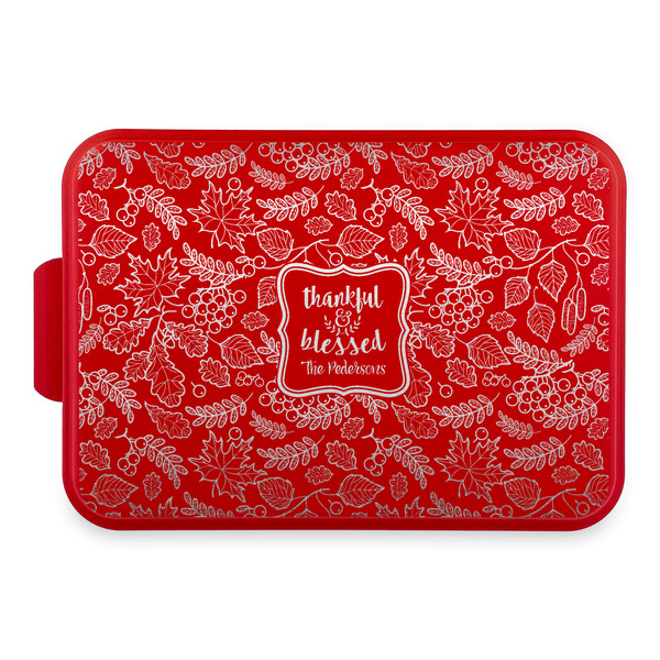 Custom Thankful & Blessed Aluminum Baking Pan with Red Lid (Personalized)