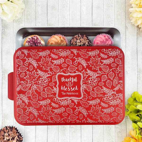Thankful & Blessed Aluminum Baking Pan - Red Lid - LIFESTYLE