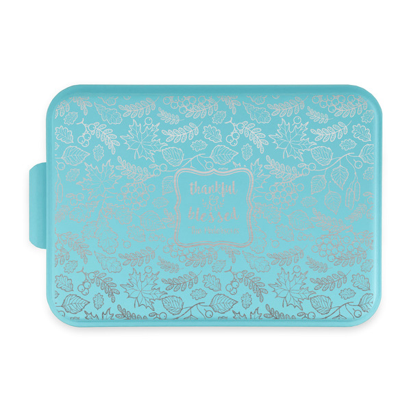 Custom Thankful & Blessed Aluminum Baking Pan with Teal Lid (Personalized)