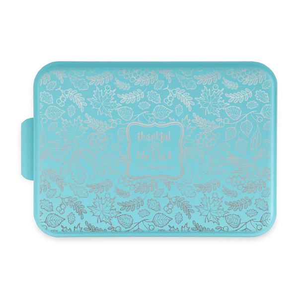 Custom Thankful & Blessed Aluminum Baking Pan with Teal Lid (Personalized)
