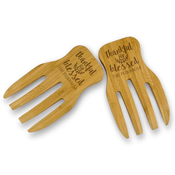 Custom Thankful & Blessed Bamboo Salad Mixing Hand (Personalized)