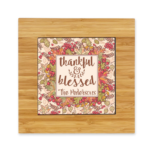 Custom Thankful & Blessed Bamboo Trivet with Ceramic Tile Insert (Personalized)