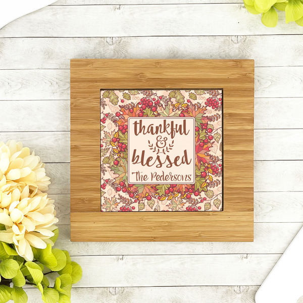 Thankful & Blessed Bamboo Trivet with 6" Tile - LIFESTYLE