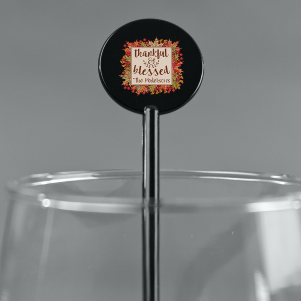 Thankful & Blessed Black Plastic 5.5" Stir Stick - Round - Main