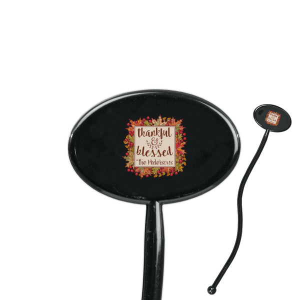 Custom Thankful & Blessed 7" Oval Plastic Stir Sticks - Black - Single Sided (Personalized)