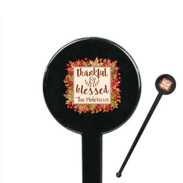 Custom Thankful & Blessed 7" Round Plastic Stir Sticks - Black - Double Sided (Personalized)