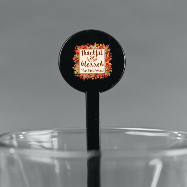 Thankful & Blessed Black Plastic 7" Stir Stick - Round - Main