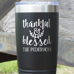 Thankful & Blessed 20 oz Stainless Steel Tumbler - Black - Single Sided (Personalized)