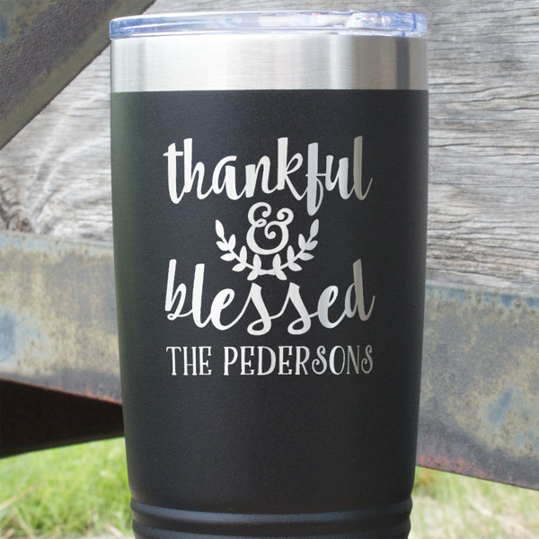 Thankful & Blessed Black Polar Camel Tumbler - 20oz - Close Up