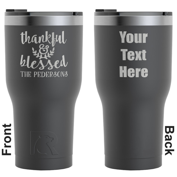 Custom Thankful & Blessed RTIC Tumbler - Black - Engraved Front & Back (Personalized)