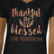 Thankful & Blessed Black V-Neck T-Shirt on Model - CloseUp