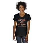 Thankful & Blessed Women's V-Neck T-Shirt - Black - Small (Personalized)