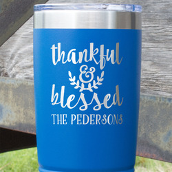 Thankful & Blessed 20 oz Stainless Steel Tumbler - Royal Blue - Double Sided (Personalized)
