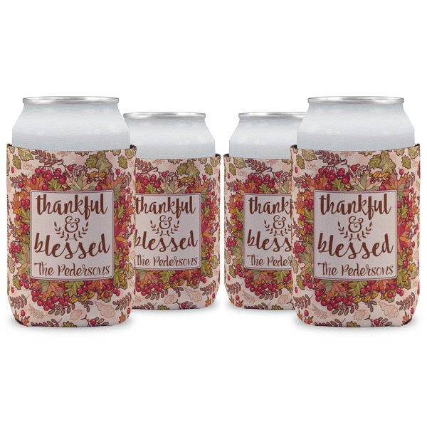 Custom Thankful & Blessed Can Cooler (12 oz) - Set of 4 w/ Name or Text