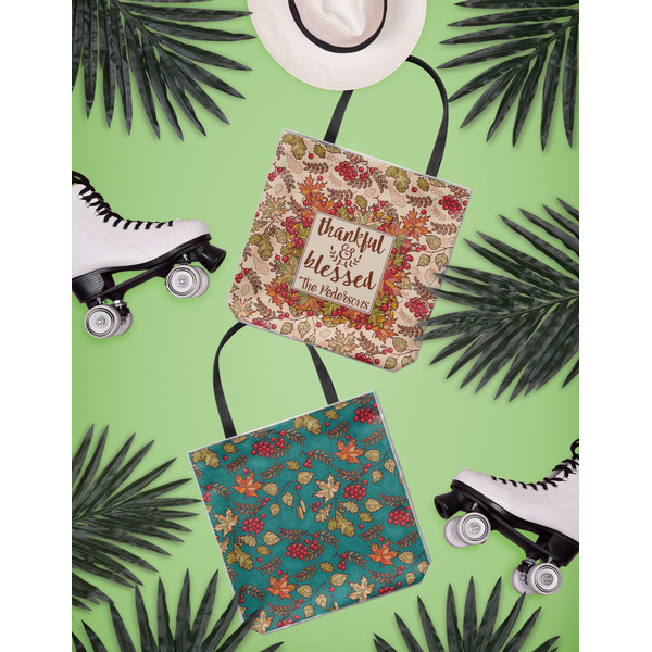 Thankful & Blessed Canvas Tote Lifestyle Front and Back- 13x13