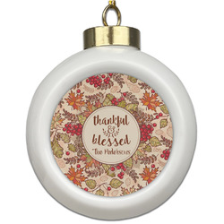 Thankful & Blessed Ceramic Ball Ornament (Personalized)