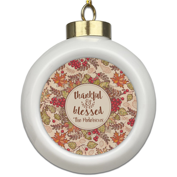 Custom Thankful & Blessed Ceramic Ball Ornament (Personalized)