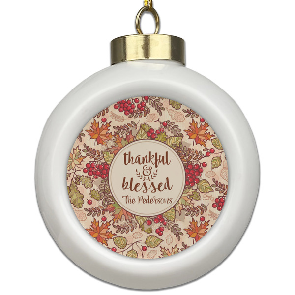 Custom Thankful & Blessed Ceramic Ball Ornament (Personalized)