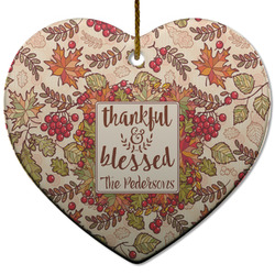Thankful & Blessed Heart Ceramic Ornament w/ Name or Text