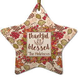 Thankful & Blessed Star Ceramic Ornament w/ Name or Text