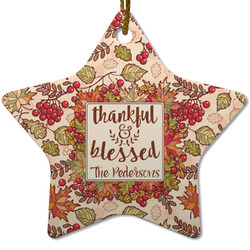 Thankful & Blessed Star Ceramic Ornament w/ Name or Text