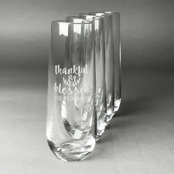 Custom Thankful & Blessed Champagne Flute - Stemless Engraved - Set of 4 (Personalized)