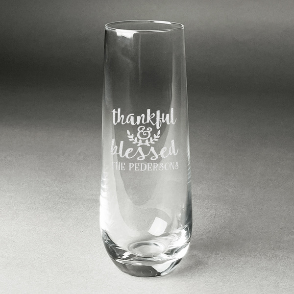 Custom Thankful & Blessed Champagne Flute - Stemless Engraved (Personalized)